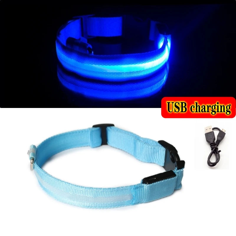 Led Dog Collar Light Anti-lost Collar For Dogs Puppies Night Luminous Supplies Pet Products Accessories USB Charging/Battery