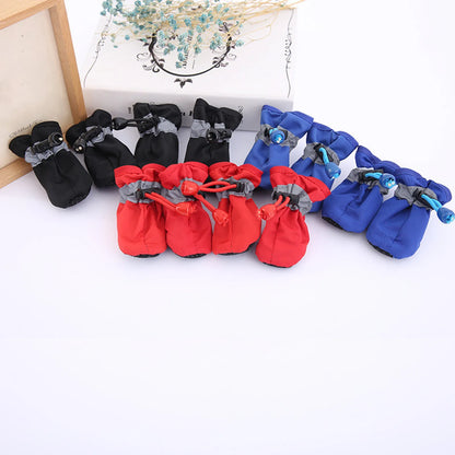 4pcs Anti-slip Adjustable Breathable Pet Shoes Waterproof Winter Pet Dog Footwear Thick Warm For Prewalkers Socks Booties