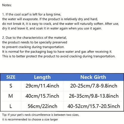 Pet Cooling Scarf - Adjustable Nylon Neck Collar Lightweight Durable Easy-clean, for Dogs Cats Hiking Heatstroke Prevention